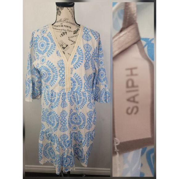 Saiph Lab Santorini Cotton Dress Womens SZ Medium Coastal Lagenlook NEW - Picture 1 of 12